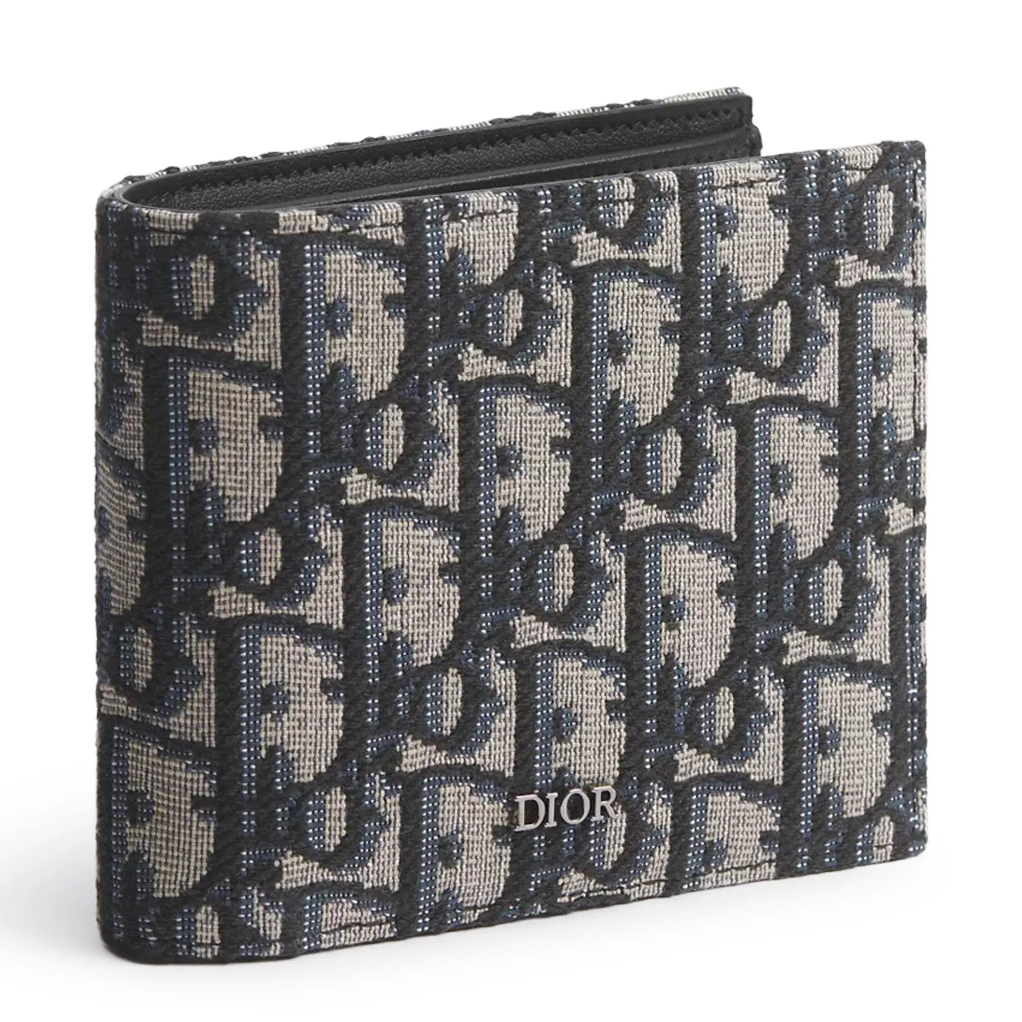 Front Side View of Dior Oblique Jacquard Beige and Black Bifold Wallet 2OBBH027YSE_H05E